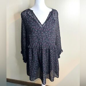 Zara Black Floral Sheer Blouse